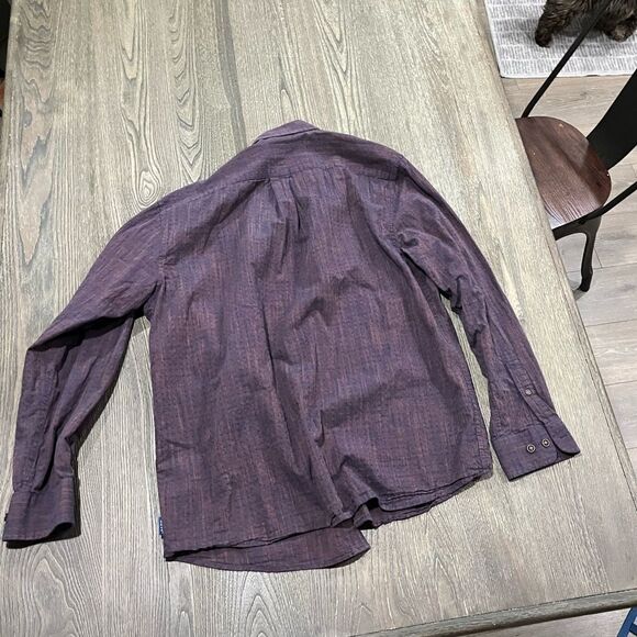 ROWM Button Down Shirt Long Sleeves Collared Pocket Heathered Purple Orange L - Picture 4 of 4